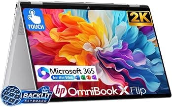 OmniBook X Flip 2-in-1 Laptop, 16" 2K Touchscreen, AMD Ryzen 5 220(Beats Core i7-1355U), 8GB LPDDR5 RAM, 512GB SSD, Backlit Keyboard, Radeon 740M Graphics, Windows 11 Home, MS 365 for the Web