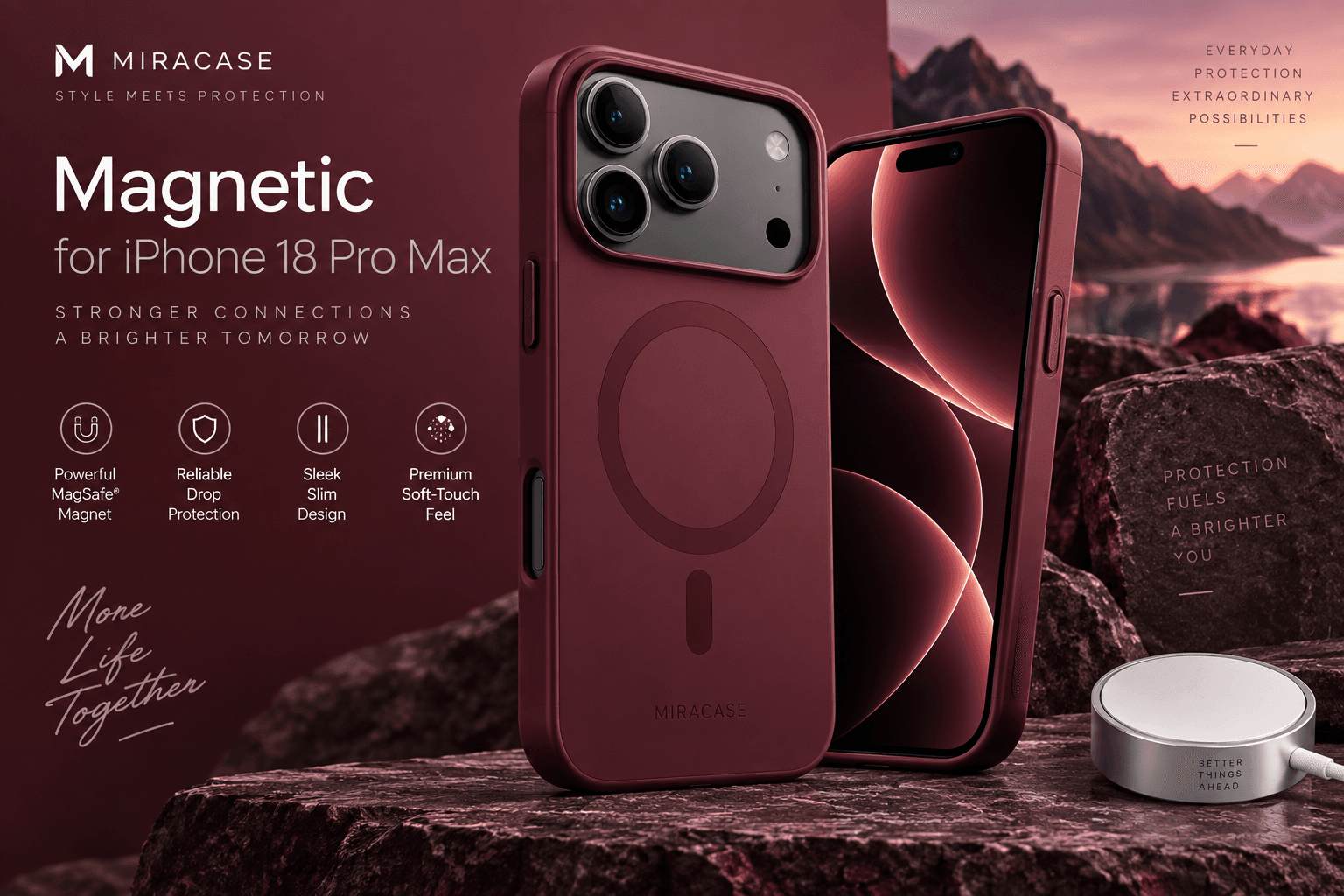 Miracase Silicone & Magnetic for iPhone 18 Pro Max Case Burgundy 2026