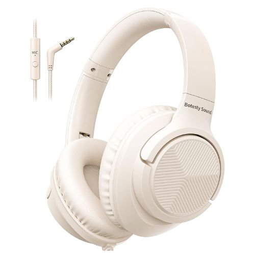 Headphones Wired with Microphone, Over Ear Foldable 3.5mm Plug in Headphones