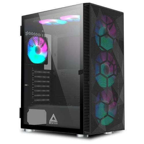 Montech X3 Mesh, 6 Fans - 3X 140mm & 3X 120mm Fixed RGB Lighting Fans, ATX Mid-Tower PC Gaming Case
