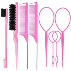 8Pcs Hair Brushes Set with 4Pcs Topsy Hair Tail Tools 1Pcs