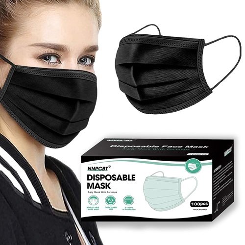 NNPCBT 100PCS 3 Ply Black Disposable Face Mask
