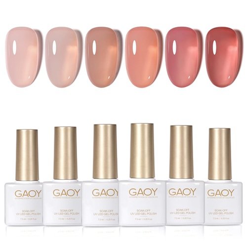 GAOY Jelly Nude Gel Nail Polish Set, 6 Transparent Colors